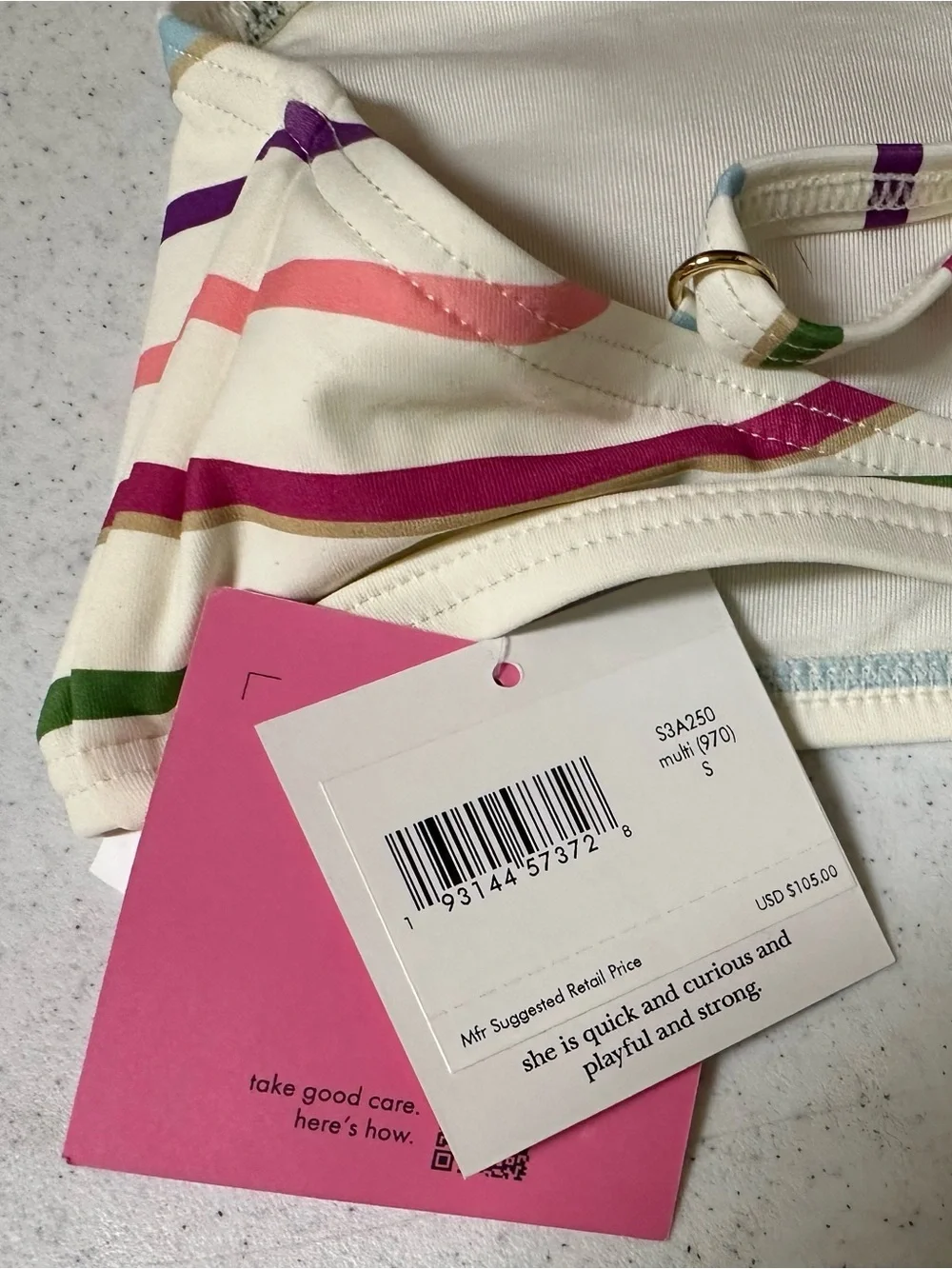 Kate Spade Multi Striped Bikini Top and Bottom NWT